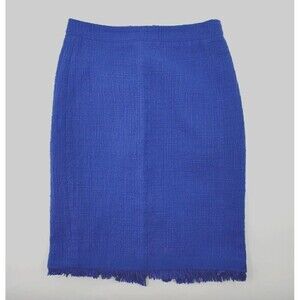 J Crew Black Label Pencil Skirt Womens 0 Blue Tweed‎ Textured Fringe-Hem Career